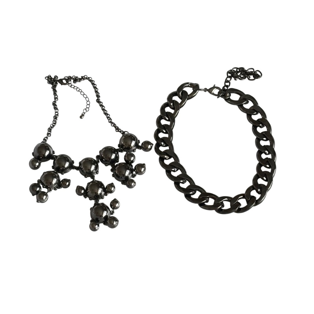 Statement Gunmetal Necklace Set / Chain, Bib /  Like New